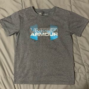 Under armour gray and blue t shirt. Size 6